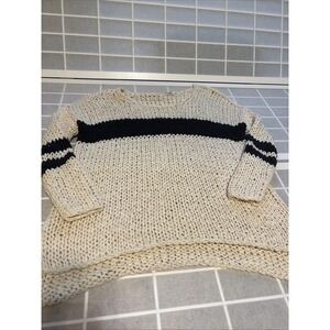 FREE PEOPLE Sweater Chunky Crotchet Striped Oversize Baggy Knit Sz S Nautical